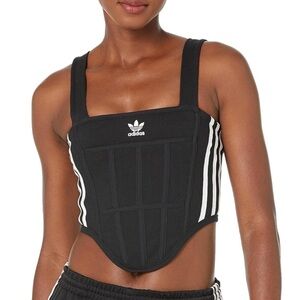 Adidas Originals Black and White Striped Corset Crop Top